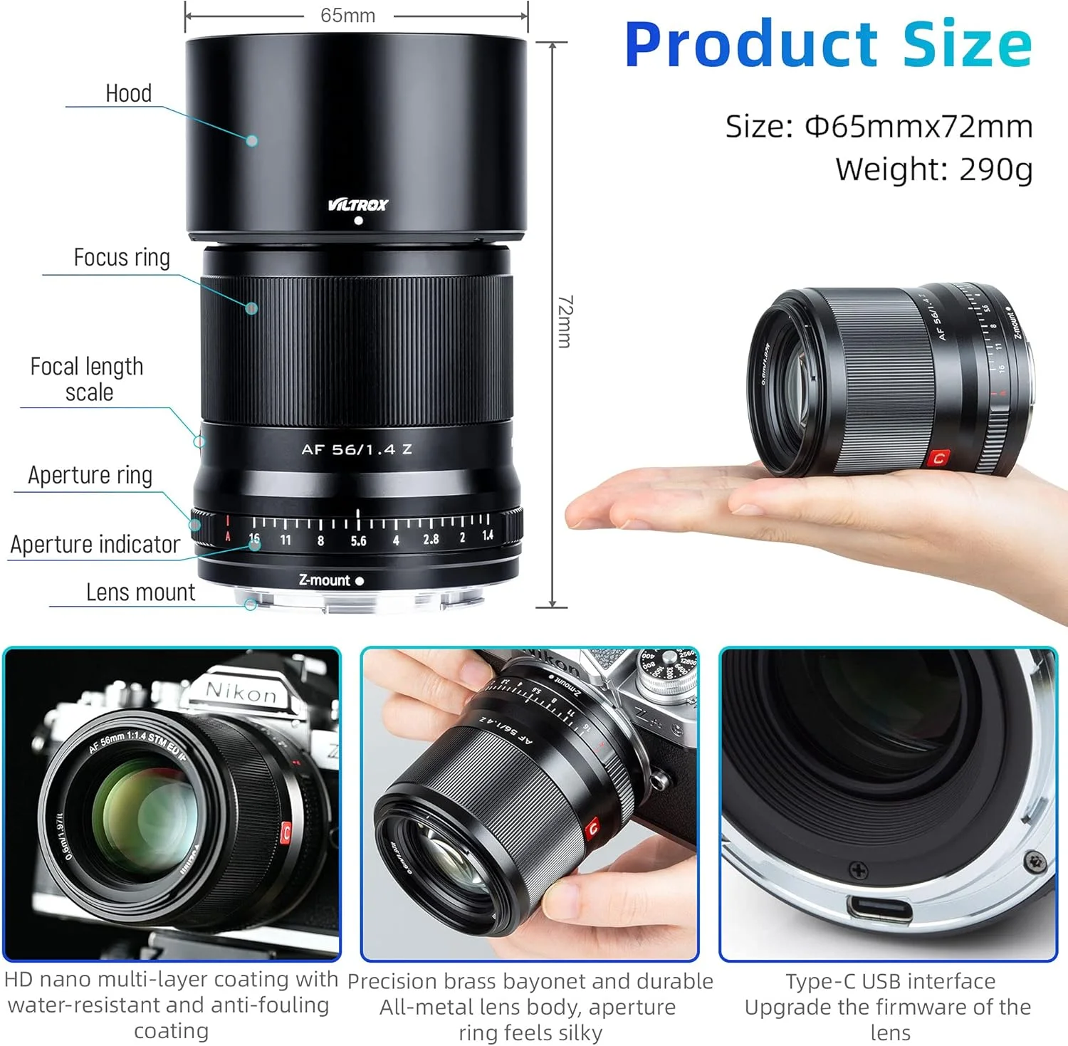 لنز 56mm F1.4 STM با مانت Z ویلتراکس، لنز پرایم پرتره APS-C با دیافراگم بزرگ و فوکوس خودکار برای دوربین های نیکون با مانت Z مدل های Z5 Z50 Z6 Z6II Z7 Z7II Zfc لنز 56mm F1.4 STM با مانت Z ویلتراکس، لنز پرایم پرتره APS-C با دیافراگم بزرگ و فوکوس خودکار برای دوربین های نیکون با مانت Z مدل های Z5 Z50 Z6 Z6II Z7 Z7II Zfc