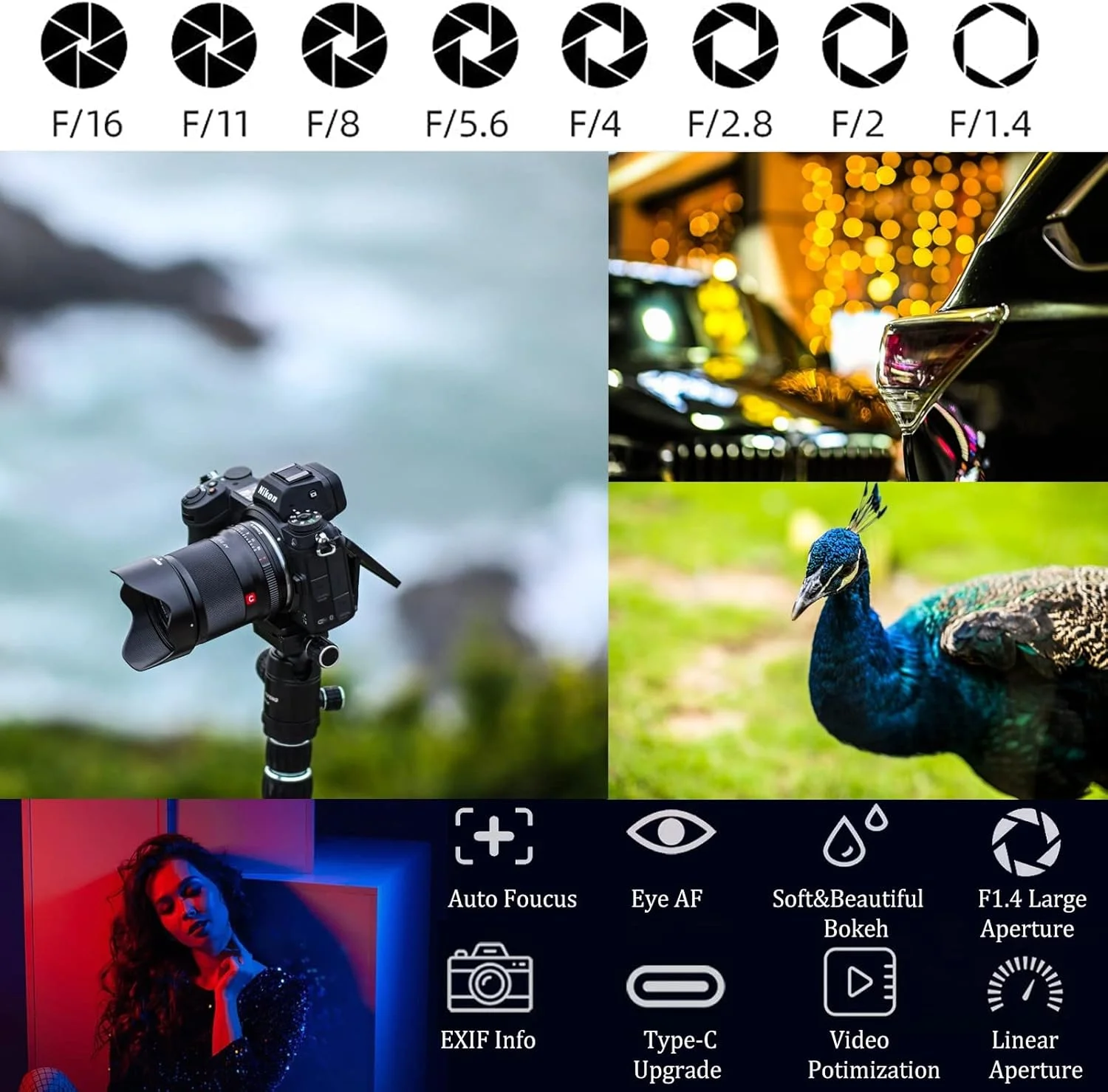 لنز 56mm f/1.4 با دیافراگم بزرگ و فوکوس خودکار VILTROX APS-C برای دوربین های نیکون با مانت Z مدل های Z5 Z50 Z6 Z6II Z7 ZII به همراه فیلتر لنز