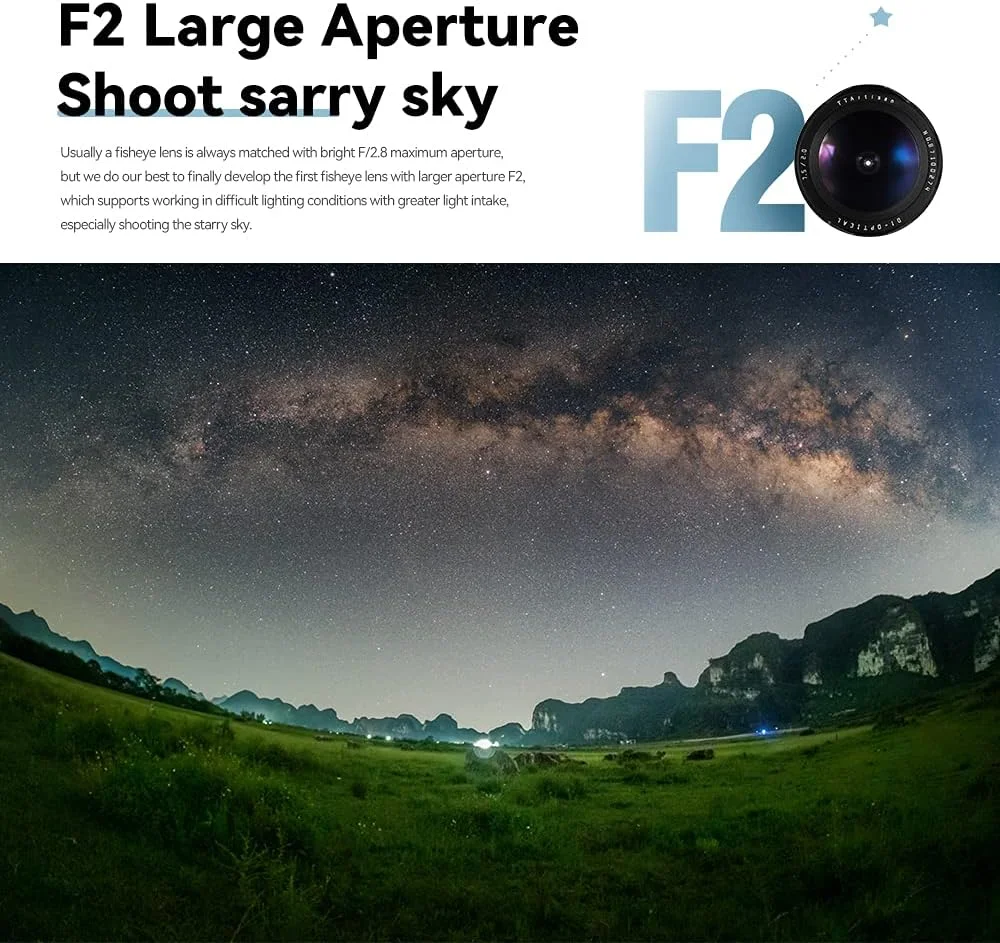 لنز چشم‌ماهی 7.5 میلی‌متری F2.0 APS-C تی‌تی‌آرتیسان با زاویه دید 180 درجه، سازگار با دوربین‌های مانت Z مانند Z6 Z7 Z50