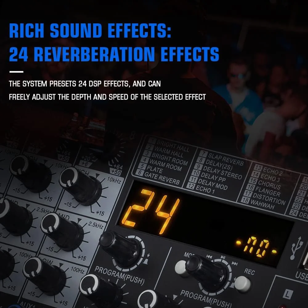 میکسر صوتی 16 کاناله ZM160 با بلوتوث USB چند مسیره و فانتوم پاور 48 ولت برای استودیو، کارائوکه، کامپیوتر، اجرای زنده، KTV، استیج خانگی و جلوه های موسیقی