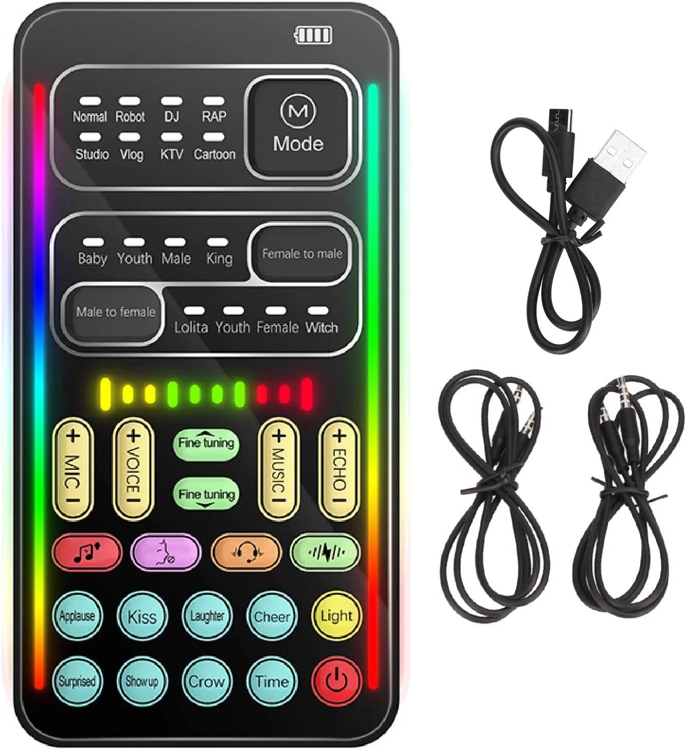 ست تغییر صدا Yunir، دستگاه تغییر صدای دستی و قابل حمل چند منظوره با 8 افکت صوتی برای پخش زنده تلفن همراه و کامپیوتر، مشکی