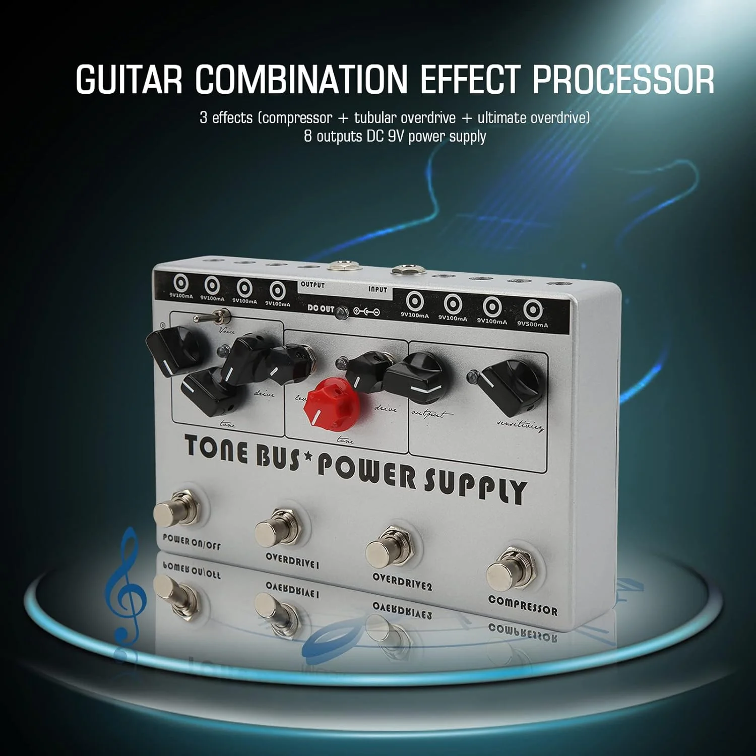 پردازشگر افکت چندگانه گیتار DC 9V پدال افکت ترکیبی گیتار Tone Bus منبع تغذیه 8 خروجی نقره ای
