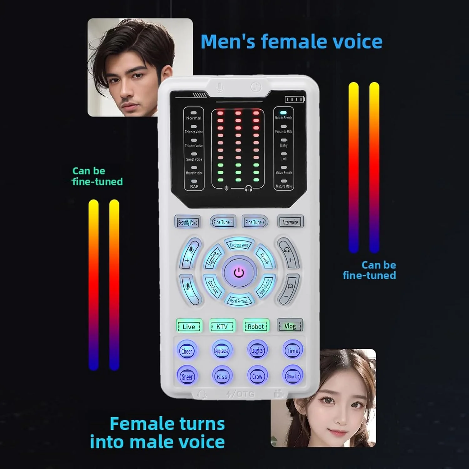 تغییر دهنده صدا، 16 حالت صوتی با زیر و بم قابل تنظیم به همراه 8 افکت صوتی و حالت KTV، برای اندروید، کامپیوتر، بازی، پخش زنده، ضبط و پادکست تغییر دهنده صدا، 16 حالت صوتی با زیر و بم قابل تنظیم به همراه 8 افکت صوتی و حالت KTV، برای اندروید، کامپیوتر، بازی، پخش زنده، ضبط و پادکست