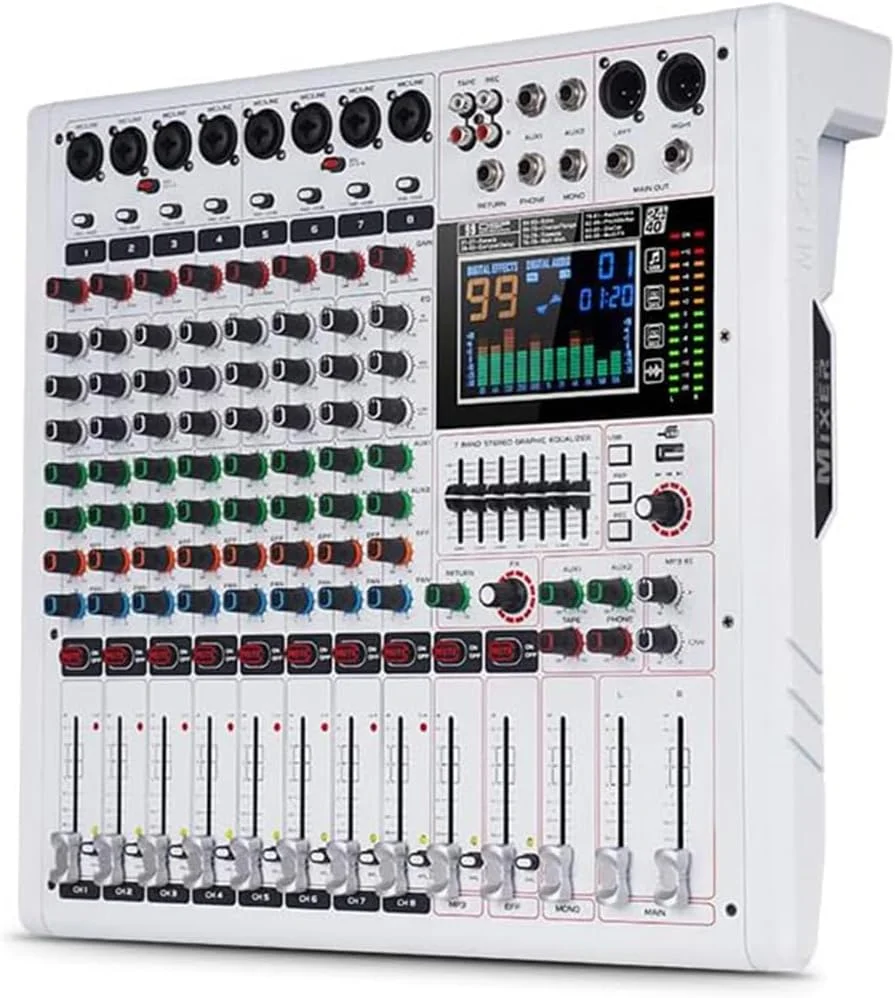 میکسر حرفه ای 8 کانال GF8PRO - با اکولایزر 7 مرحله ای، 99 افکت ریورب، صفحه نمایش رنگی LCD، عملکرد بی صدا مستقل برای اجرای صحنه و کارائوکه