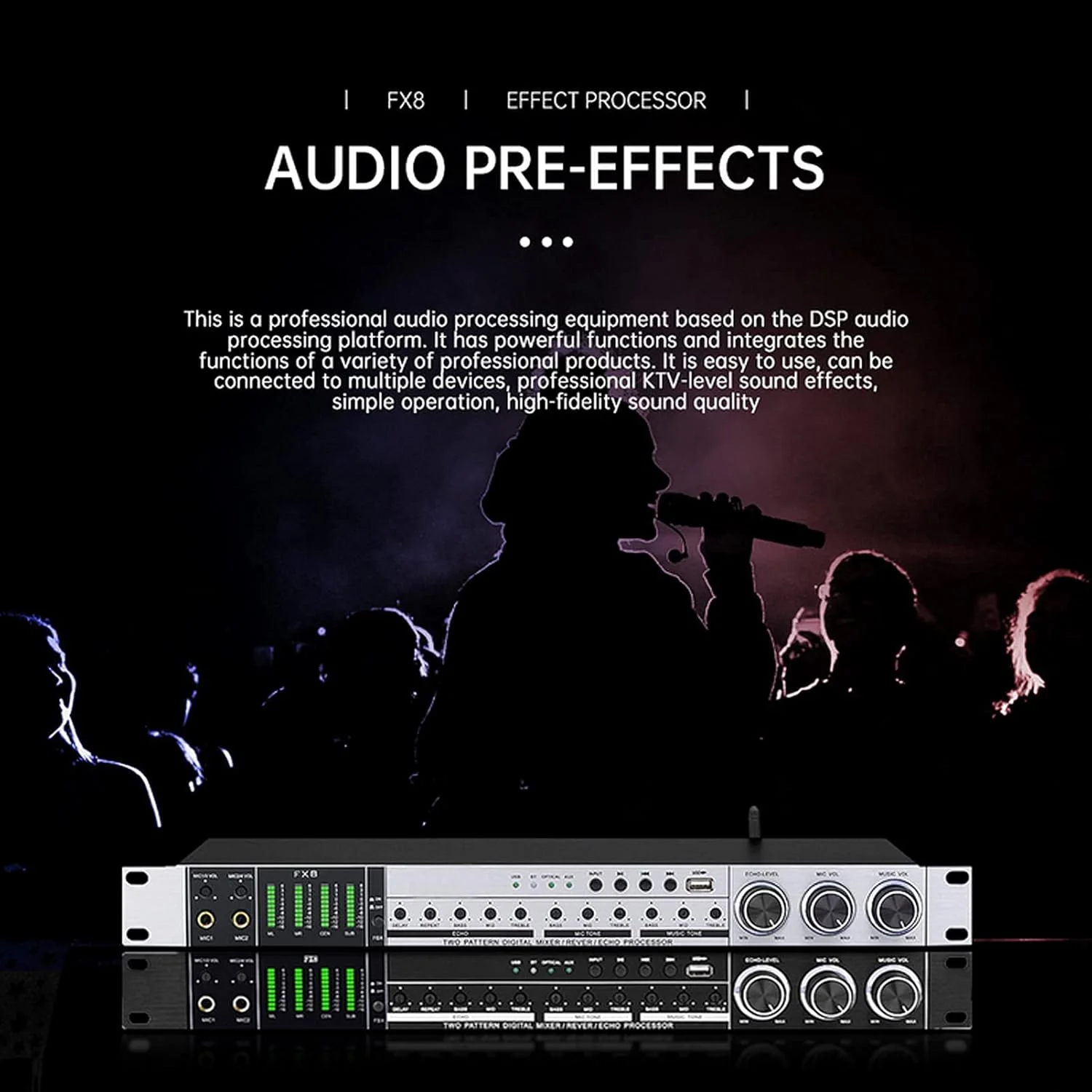 پردازشگر صوتی حرفه ای KTV دیجیتال، افکتور استیج کارائوکه، پردازشگر اکولایزر ضد فیدبک مناسب اجرای استیج