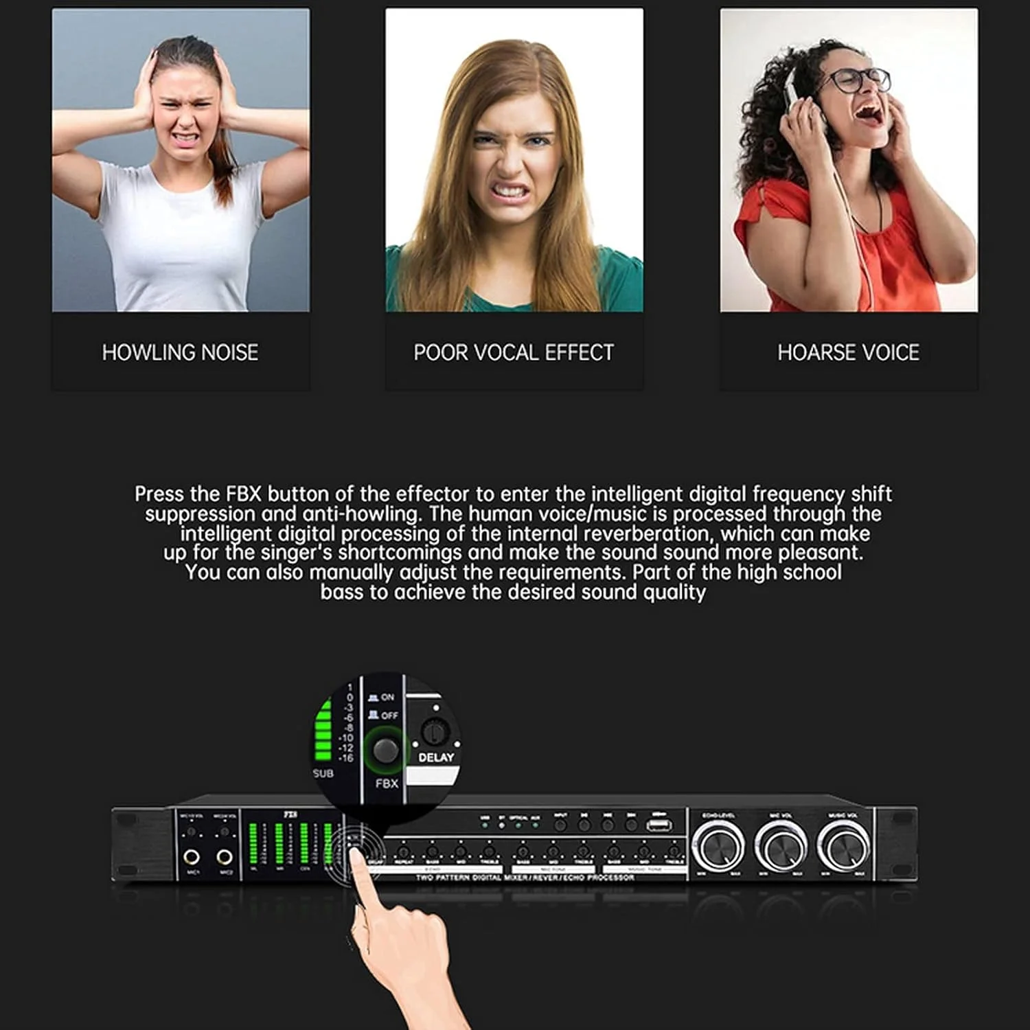 پردازشگر صوتی حرفه ای KTV دیجیتال، افکتور استیج کارائوکه، پردازشگر اکولایزر ضد فیدبک مناسب اجرای استیج