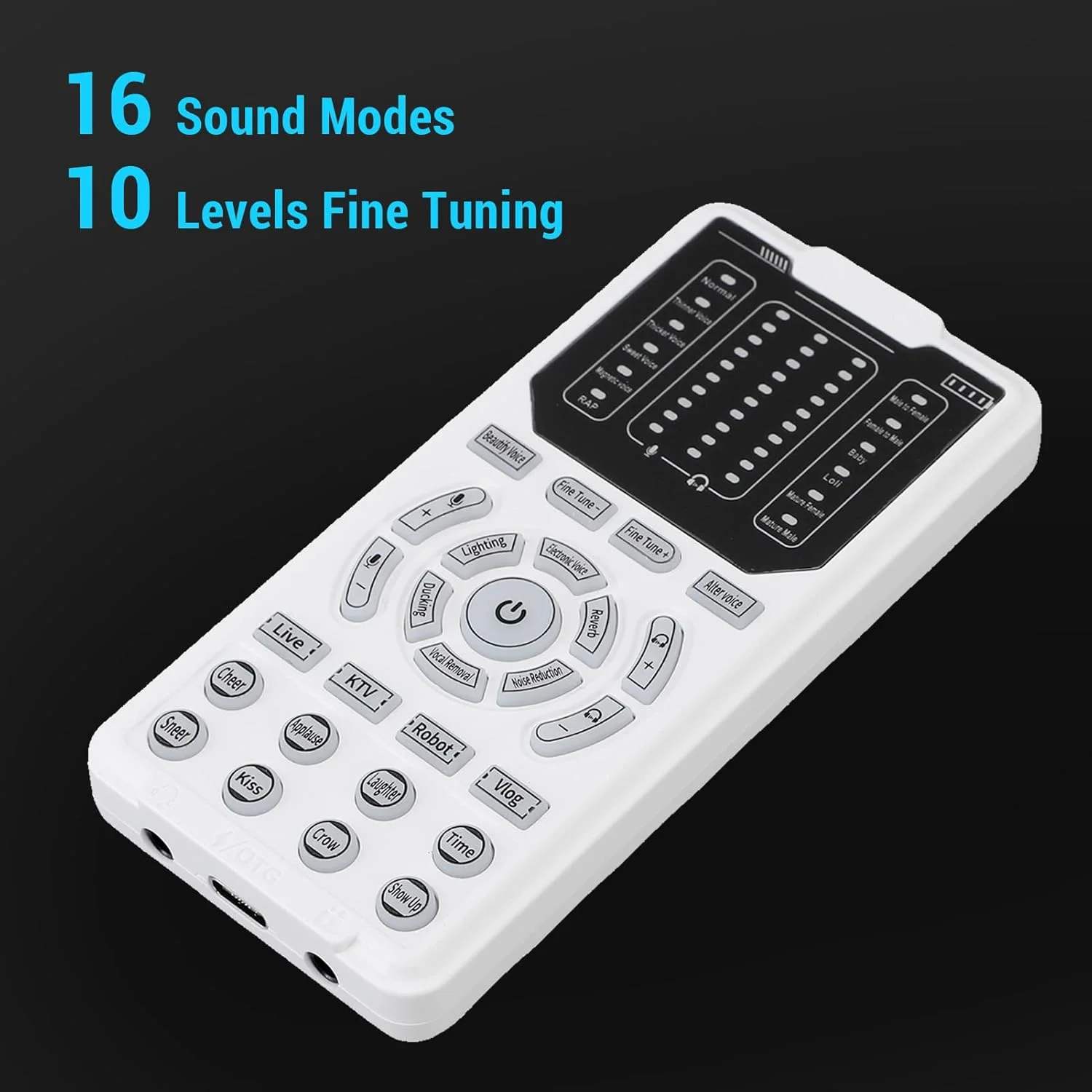 تغییر دهنده صدای قابل حمل، مبدل صدای کوچک پخش زنده با 16 حالت صدا، تنظیم دقیق 10 سطحی، 8 جلوه صوتی، سازگار با کامپیوتر، تلفن، کنسول