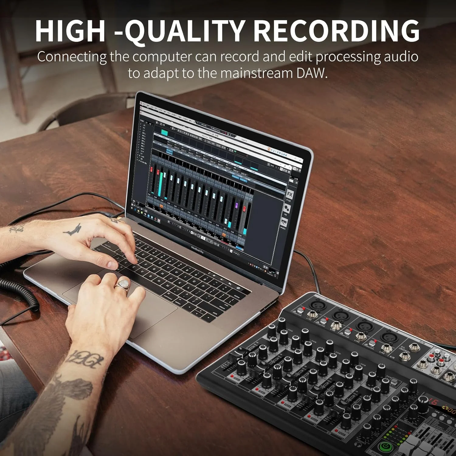 میکسر صوتی 6 کاناله XTUGA KP6، رابط صوتی USB با افکت DSP 16 بیتی +48V فانتوم بلوتوث برای استودیو خانگی، ضبط زنده و تجهیزات ضبط