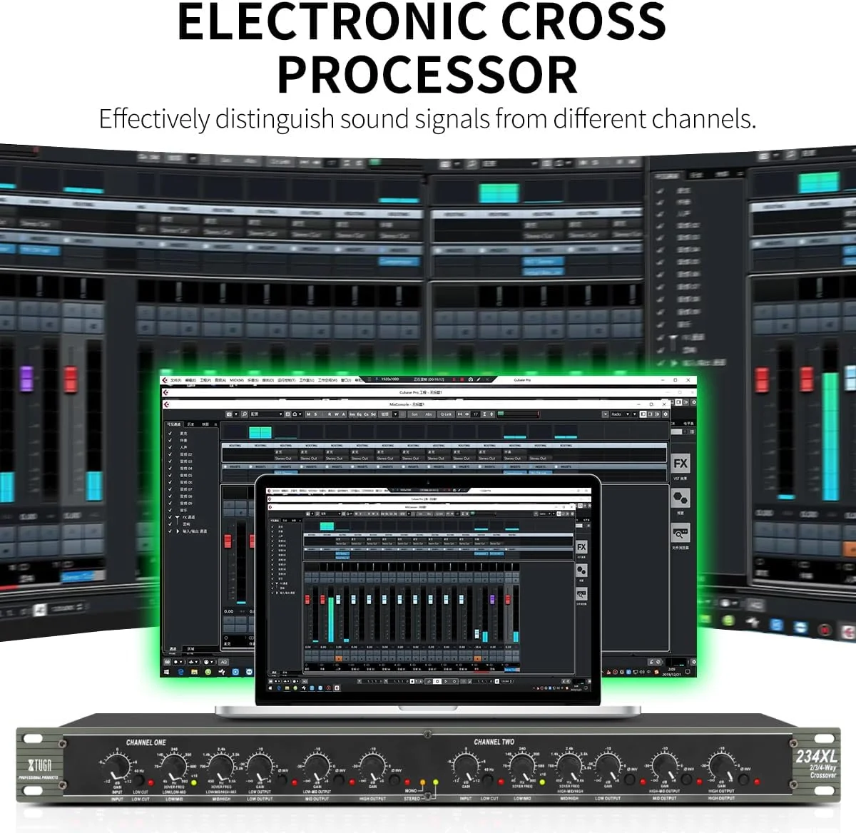 کراس اوور حرفه ای 2/3 راه استریو/ 4 راه مونو XTUGA با ورودی و خروجی XLR، کراس اوور پردازش صدای استریو