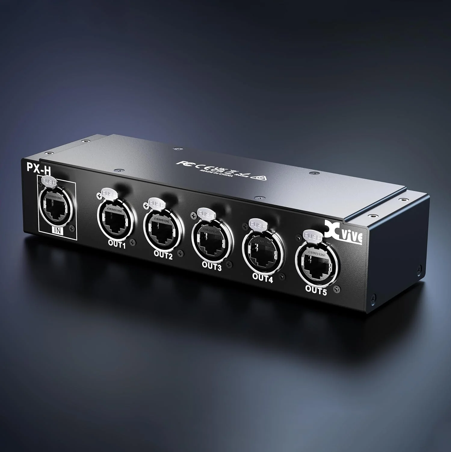 سیستم مانیتور شخصی داخل گوشی Xvive PX-H برای مانیتورهای استیج، 1 ورودی اترنت و 5 خروجی اترنت با کیت رک مونت 1U * 19 اینچی.