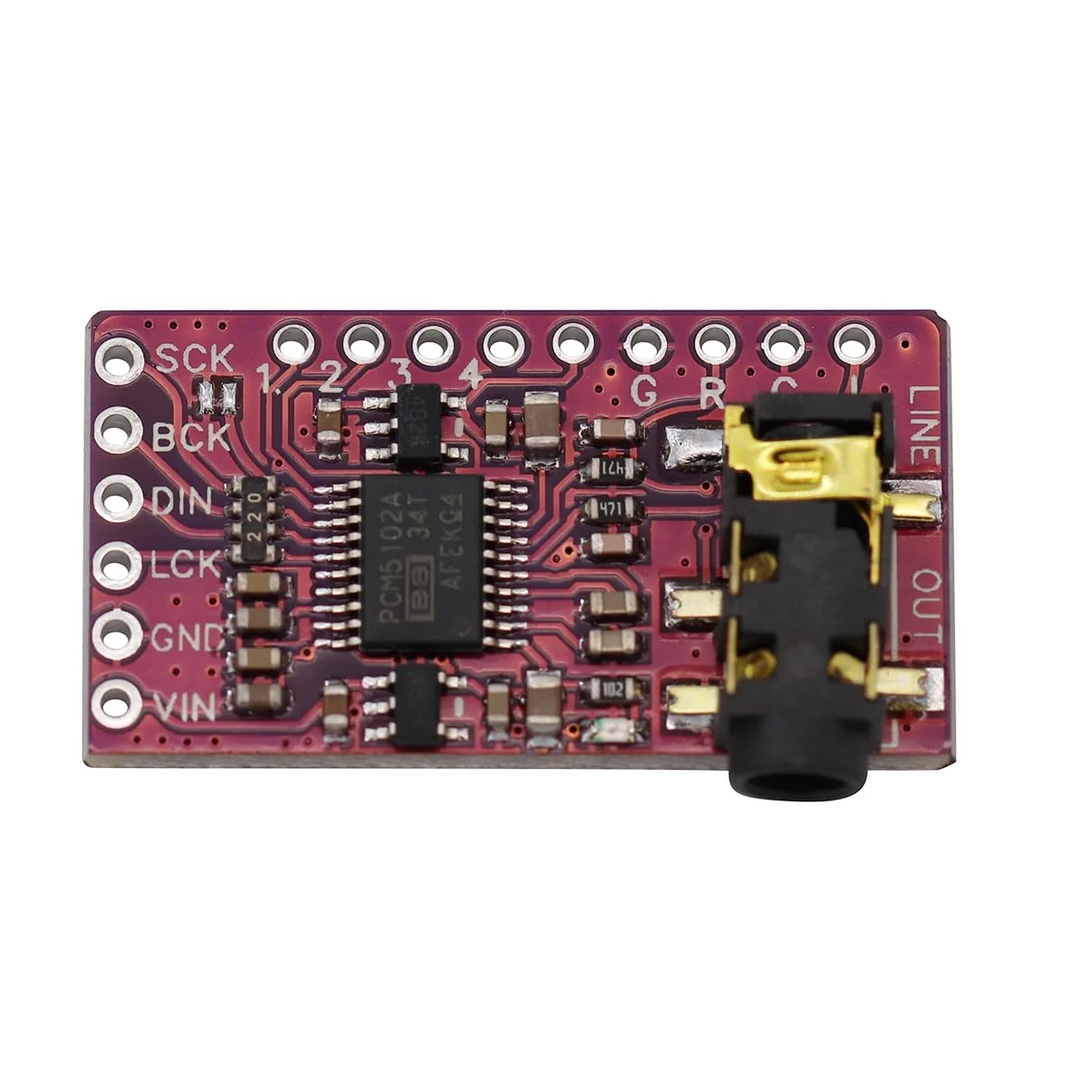 برد رمزگشای مبدل دیجیتال به آنالوگ استریو PCM5102، ماژول صوتی، رابط I2S، برد پخش کننده با فرمت PHAT با جک 3.5 میلی متری برای آردوینو