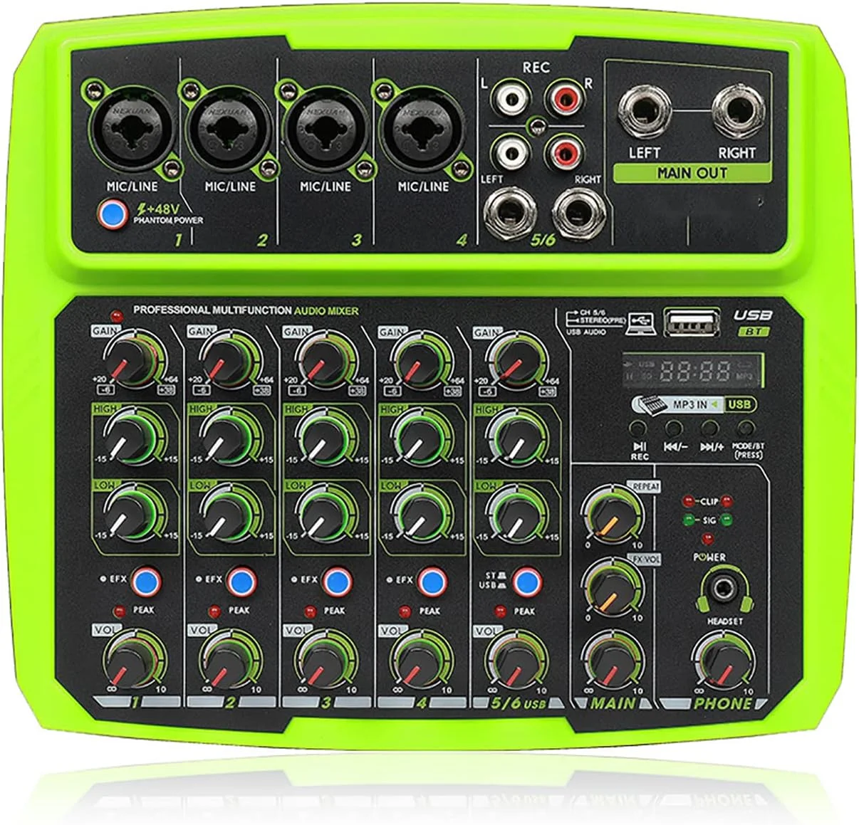 میکسر صوتی TsoLay، میکسر صوتی 6 کاناله USB بلوتوث پردازنده Reverb با فانتوم پاور 48 ولت و 16 افکت DSP، دارای افکت های تاخیر و تکرار داخلی، برای کارائوکه، مهمانی های فضای باز قابل حمل