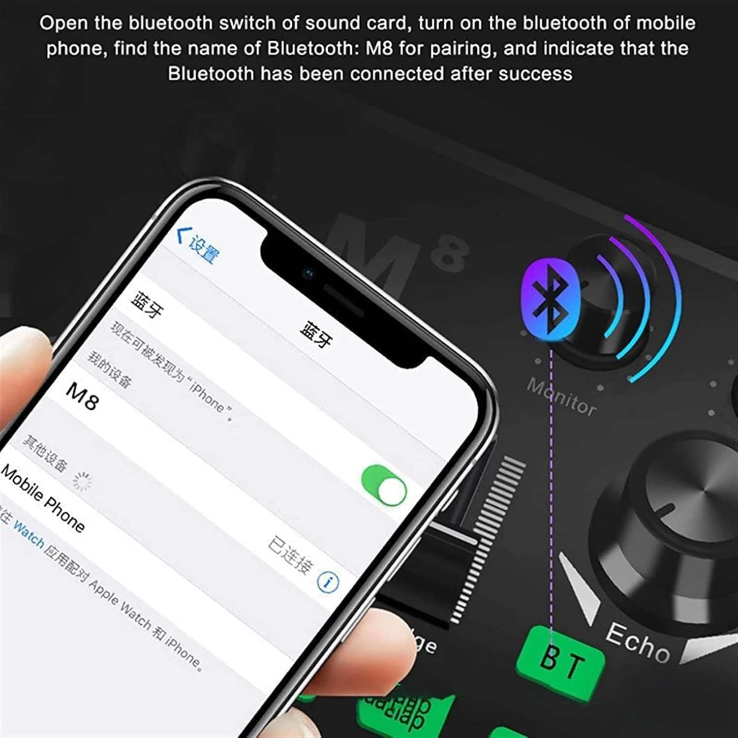 میکسر صوتی حرفه ای TsoLay، کارت صدای دیجیتال میکسر زنده با همراهی بی سیم بلوتوث، 8 افکت صوتی صحنه محبوب، یک قطعه کاهش نویز، برای آواز خواندن، پخش زنده