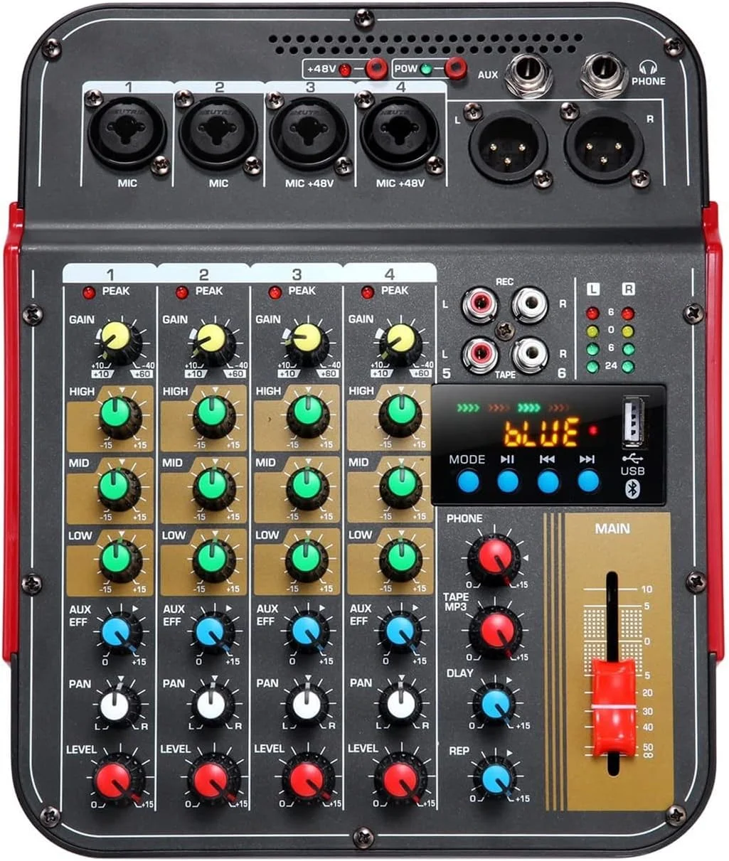 میکسر صدای حرفه ای TsoLay، پردازنده صوتی 6 کاناله بلوتوث ریورب با نمایشگر دیجیتال MP3، تنظیم اکولایزر چند باندی و جلوه های مختلف ریورب، برای استیج زنده خانگی