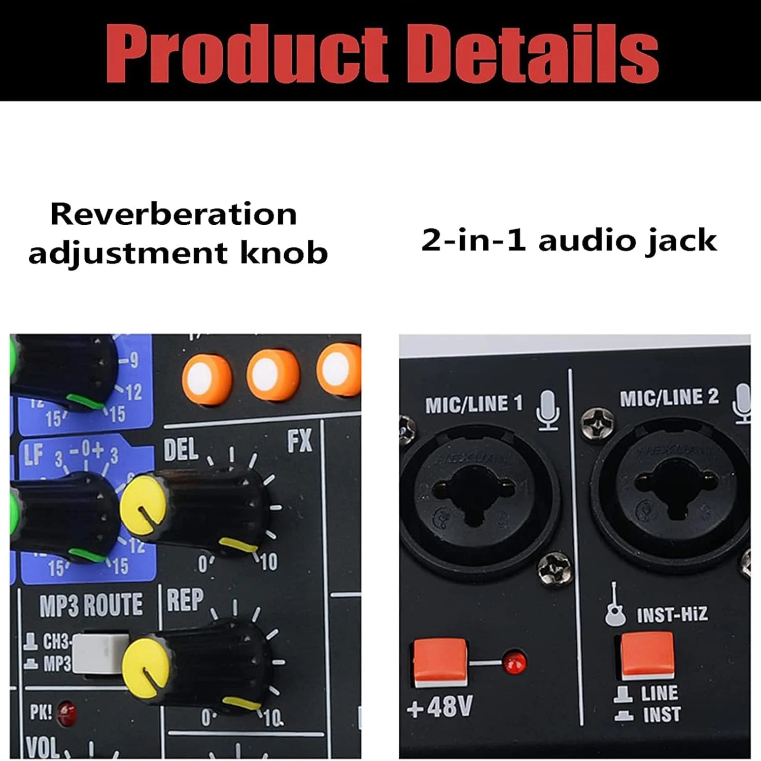 میکسر حرفه ای 4 کاناله DJ TsoLay، کارت صدای کوچک زنده با افکت Reverb، میکسر صوتی با بلوتوث و ضبط USB، افکت reverb داخلی، جک صوتی 2 در 1، دکمه تنظیم reverb، برای استودیو مهمانی