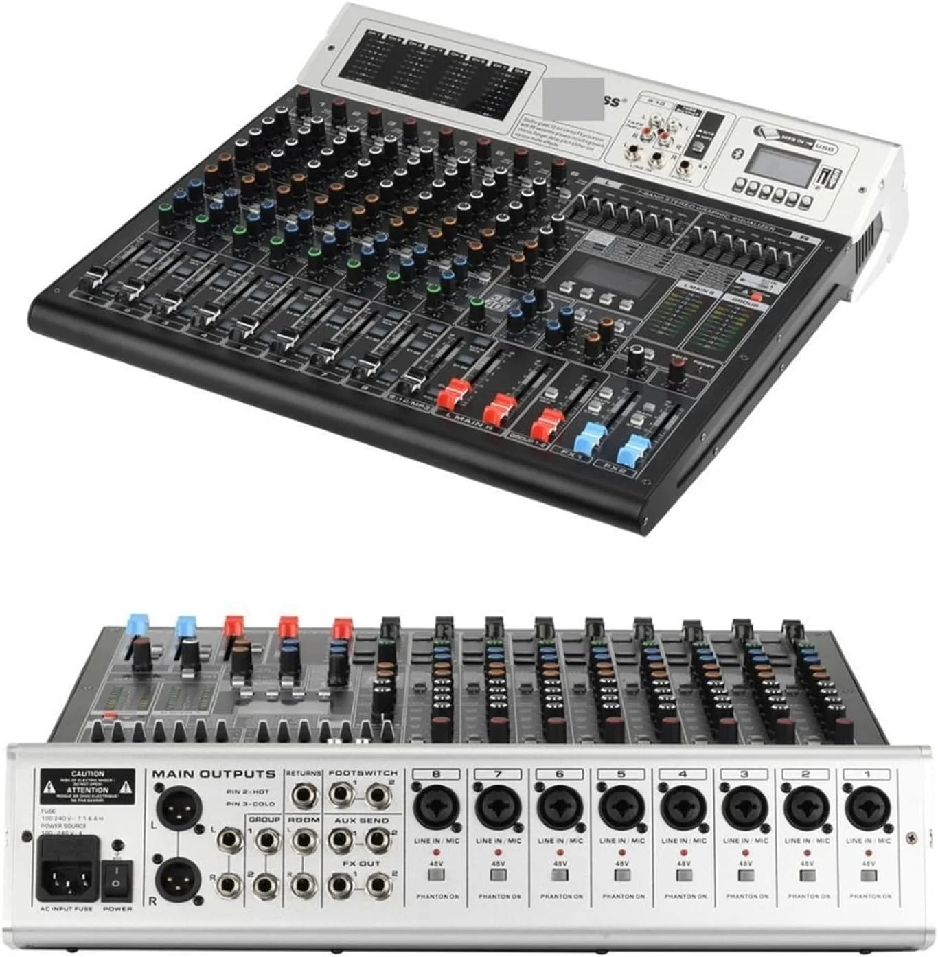 میکسر صوتی حرفه ای ADM-GBA10، 10 کانال با فانتوم پاور، افکت تکرار، پخش و ضبط USB، اتصال بلوتوث، کنسول DJ کارائوکه، میکسر صوتی 99DSP برای طیف گسترده ای از کاربردها