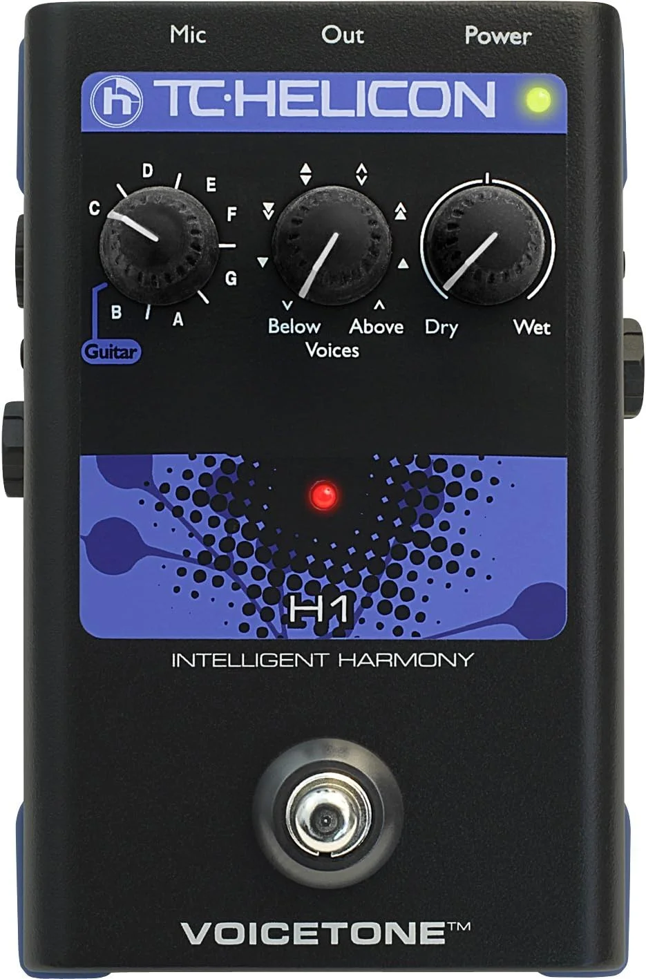 پدال افکت تک دکمه ای TC Helicon VOICETONE H1 برای هارمونی آوازی واقع گرایانه کنترل شده با گیتار، سازگار با PC و Mac