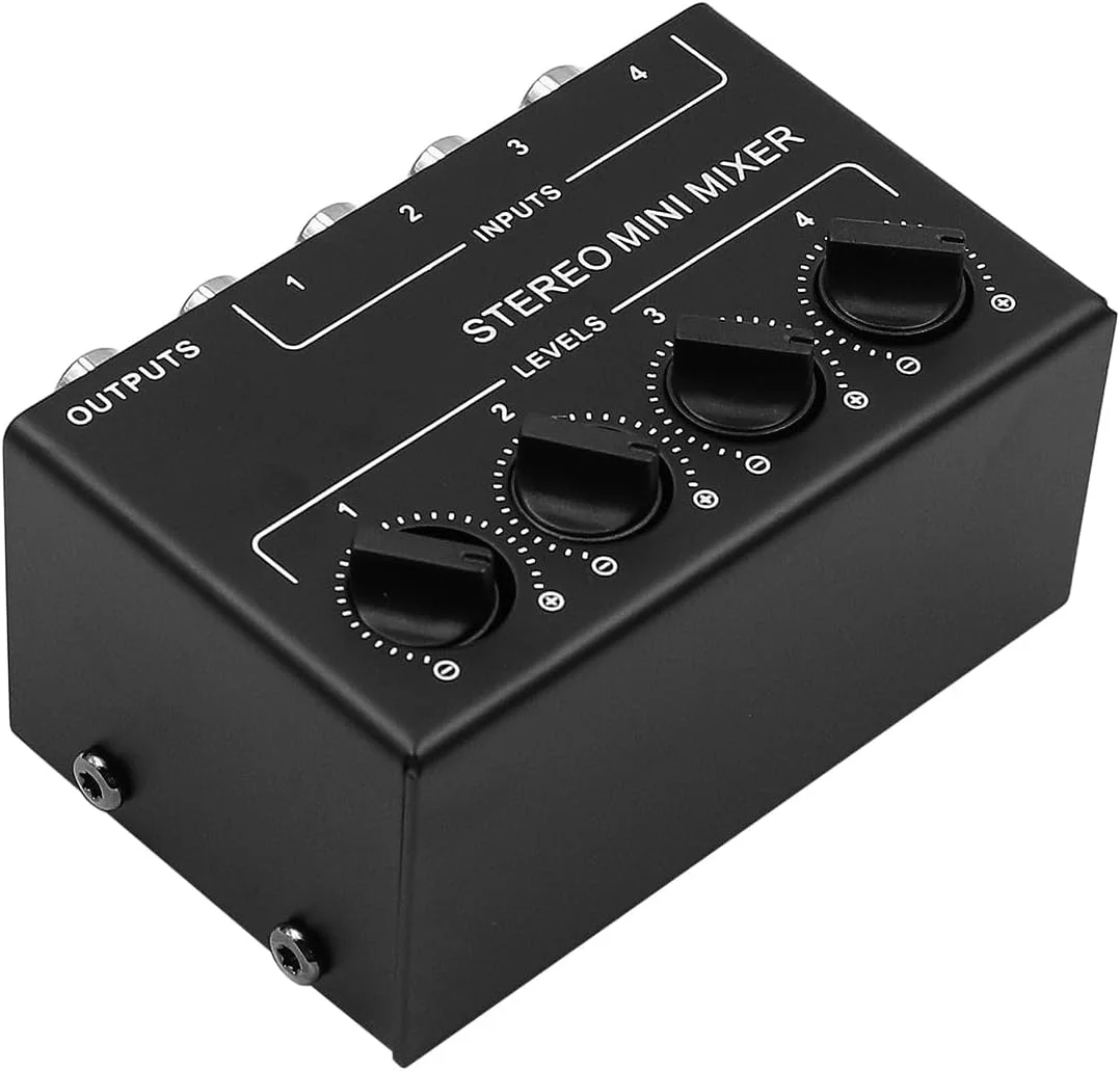 میکسر صوتی استریو 4 کاناله با پشتیبانی از ورودی و خروجی RCA و کنترل حجم صدای جداگانه