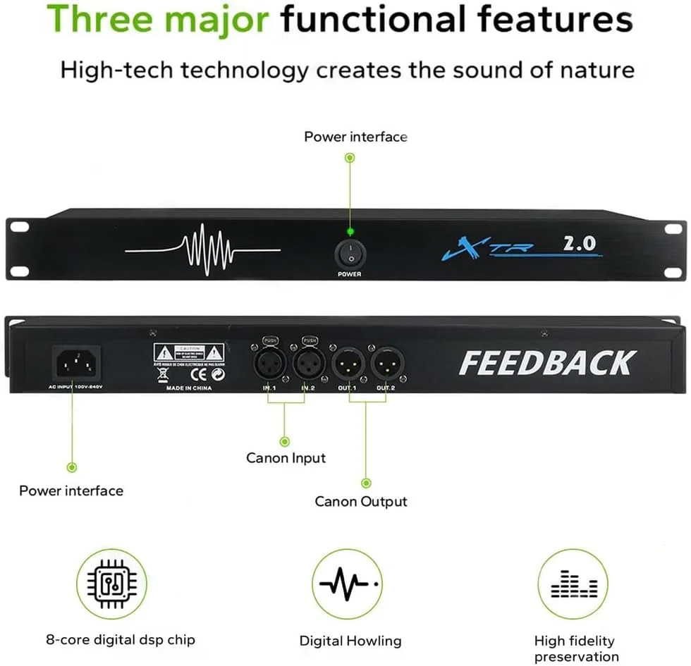 پردازشگر صوتی حذف فیدبک حرفه ای میکروفون، شیفتر فرکانس ضد زوزه برای استیج و KTV، 6 ورودی 6 خروجی