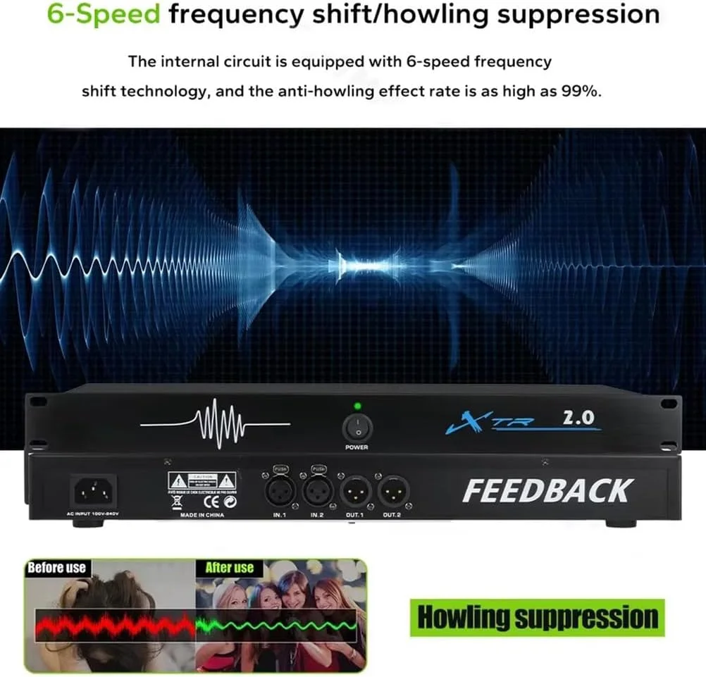 پردازشگر صوتی حذف فیدبک حرفه ای میکروفون، شیفتر فرکانس ضد زوزه برای استیج و KTV، 6 ورودی 6 خروجی