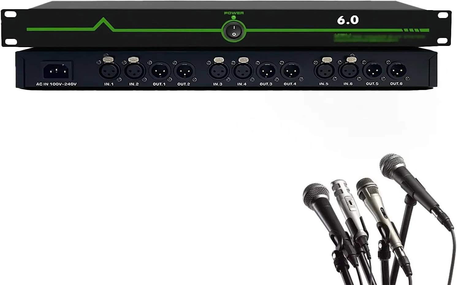 حذف کننده فیدبک دیجیتال 6 ورودی 6 خروجی، شیفتر فرکانس ضد فیدبک میکروفون حرفه ای، 12 بخش حفظ وفاداری، برای کنفرانس استیج اجرا