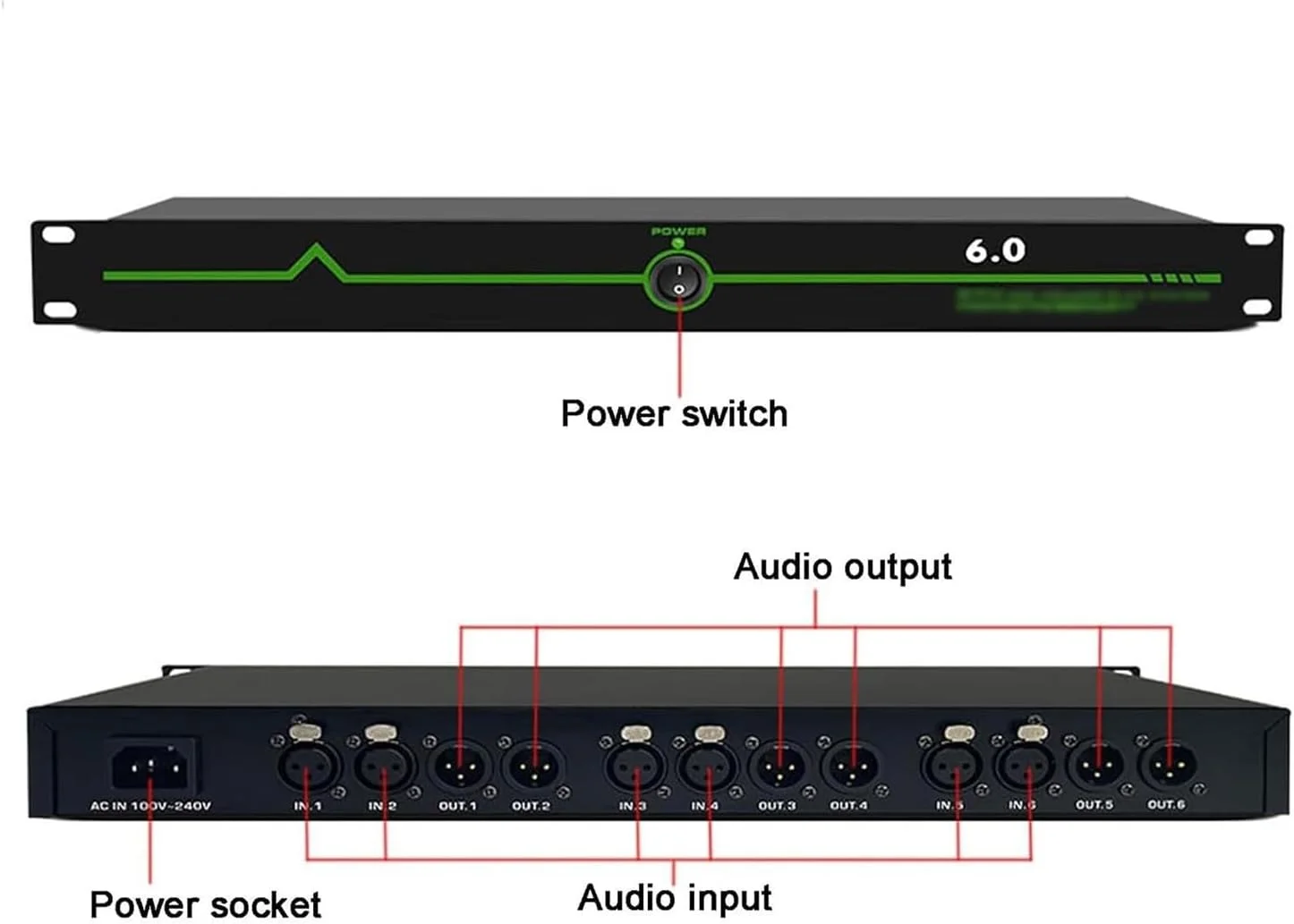 حذف کننده فیدبک دیجیتال 6 ورودی 6 خروجی، شیفتر فرکانس ضد فیدبک میکروفون حرفه ای، 12 بخش حفظ وفاداری، برای کنفرانس استیج اجرا