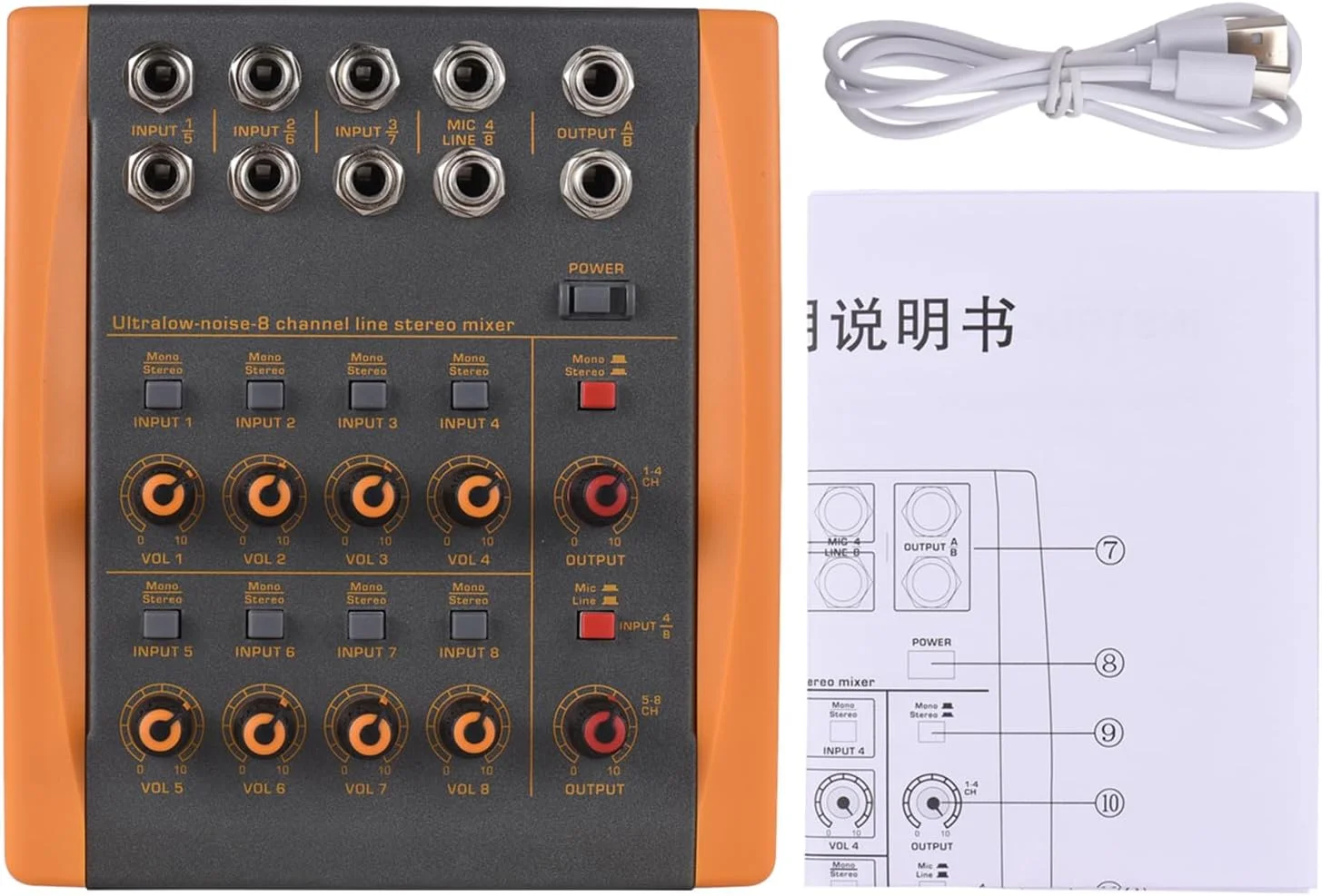 میکسر صدا 8 کاناله با نویز بسیار کم، 8 کانال استریو، میکسر دیجیتال صوتی فشرده با قابلیت تعویض مونو/استریو برای گیتار و بیس