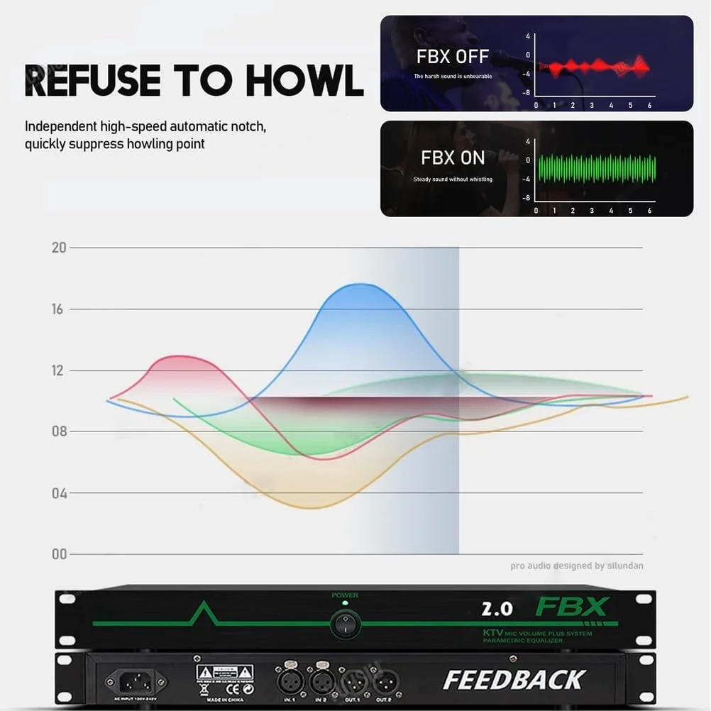 حذف کننده حرفه ای فیدبک 2.0/4.0/6.0، افکتور کارائوکه تغییر دهنده فرکانس ضد زوزه میکروفون برای کنفرانس استیج اجرا، 6 ورودی 6 خروجی