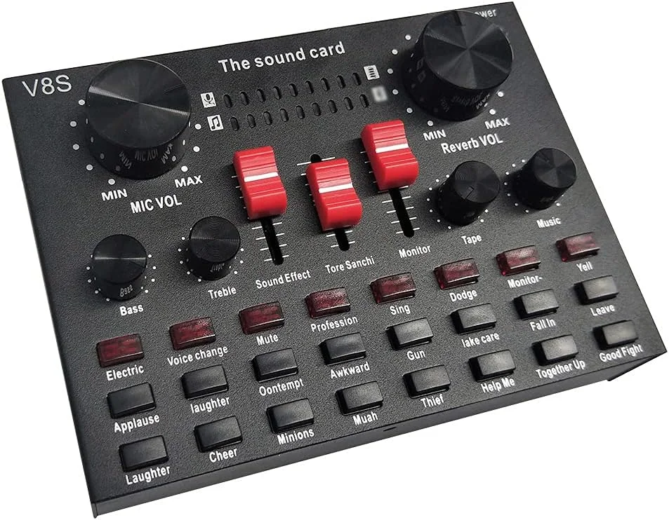 آداپتور صدا V8S برای پخش زنده، میکروفون لپ تاپ تلفن، چند منظوره، کیفیت صدای بالا، سازگاری هوشمند