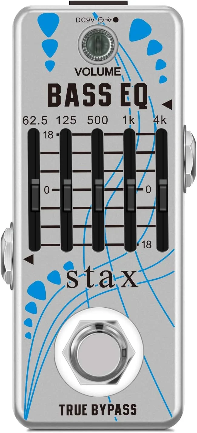 پدال اکولایزر گیتار Stax، اکولایزر گرافیکی آنالوگ 5 باندی، پدال های افکت گیتار با بدنه فلزی کامل برای گیتار الکتریک و بیس، سایز مینی، بای پس واقعی