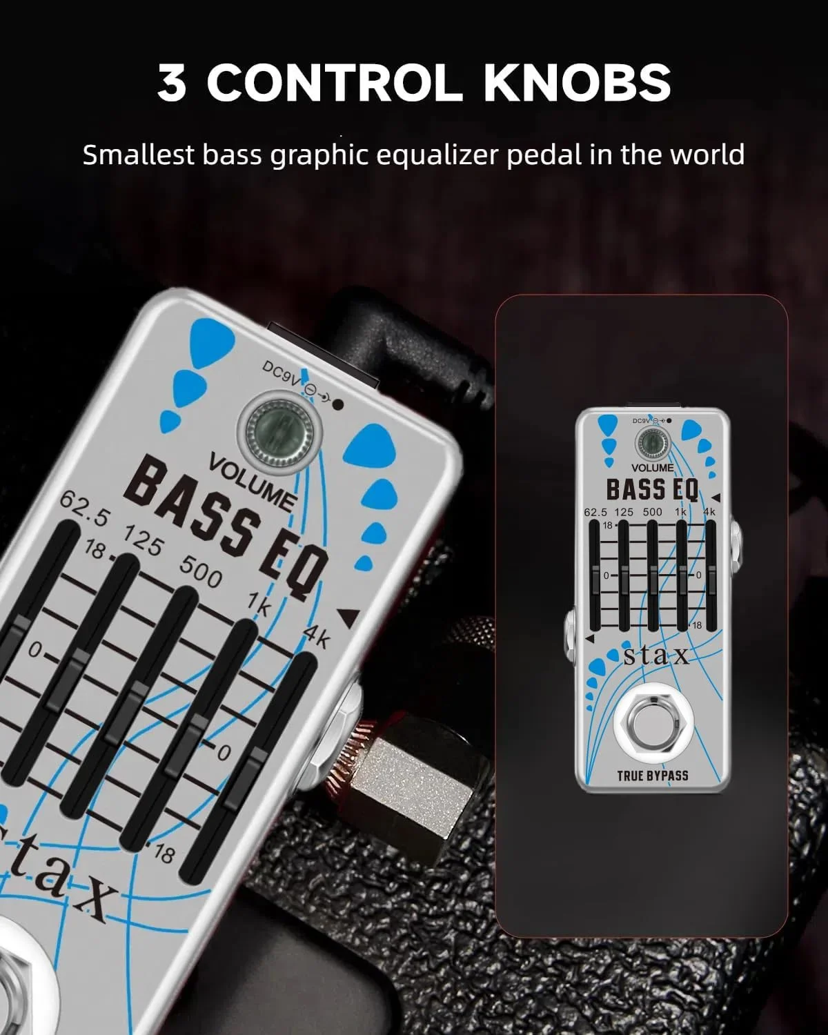 پدال اکولایزر گیتار Stax، اکولایزر گرافیکی آنالوگ 5 باندی، پدال های افکت گیتار با بدنه فلزی کامل برای گیتار الکتریک و بیس، سایز مینی، بای پس واقعی