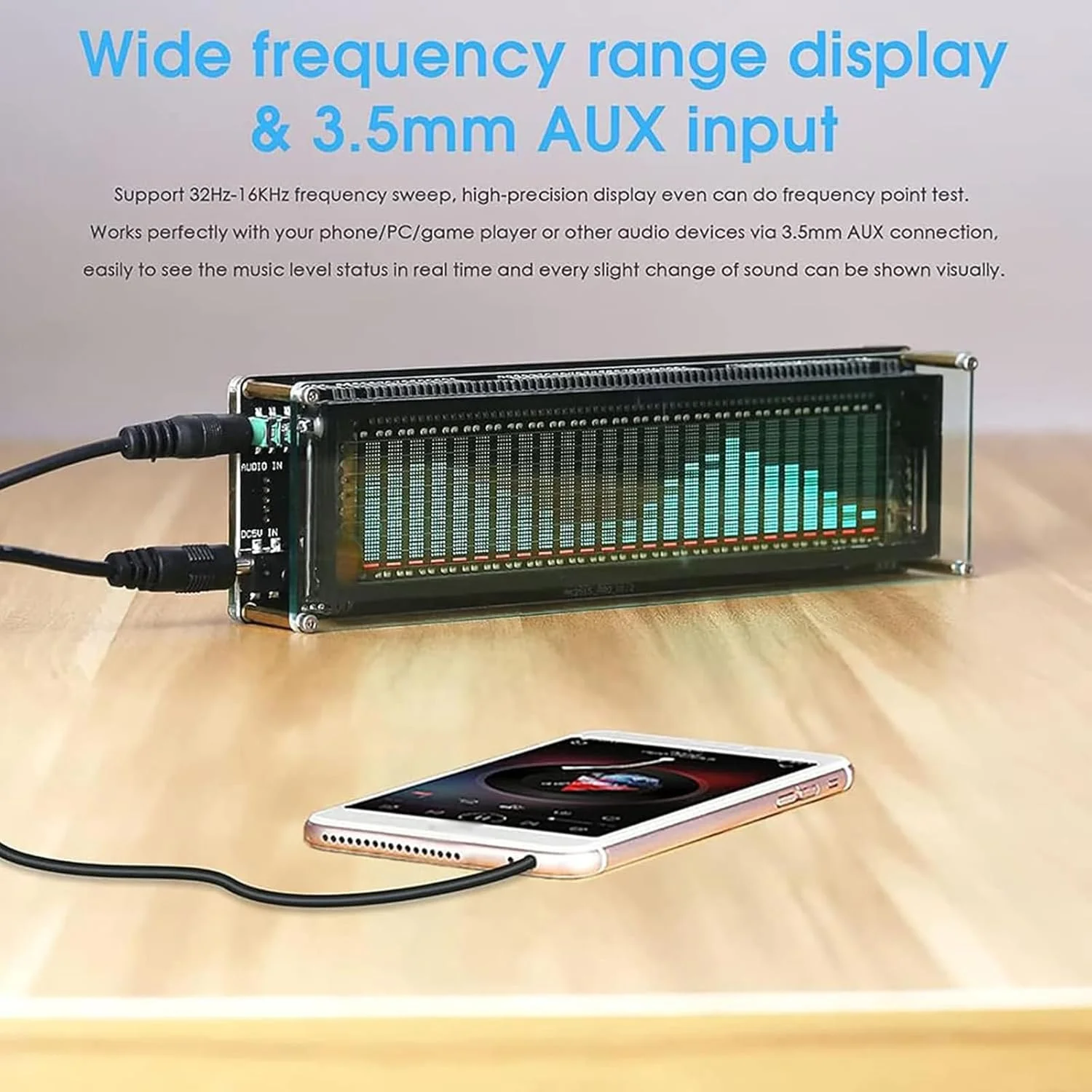 نشانگر طیف موسیقی، آنالایزر طیف صوتی موسیقی با 8 جلوه نمایش طیف، کنترل همگام سازی دو کاناله و روشنایی قابل تنظیم، برای هدیه، کامپیوتر، استودیوی موسیقی