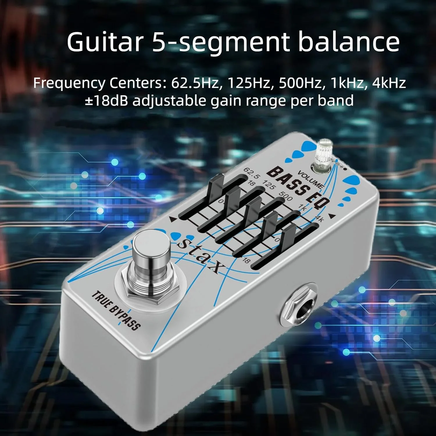 پدال اکولایزر گیتار Stax، اکولایزر گرافیکی آنالوگ 5 باندی، پدال های افکت گیتار با بدنه فلزی کامل برای گیتار الکتریک و بیس، سایز مینی، بای پس واقعی