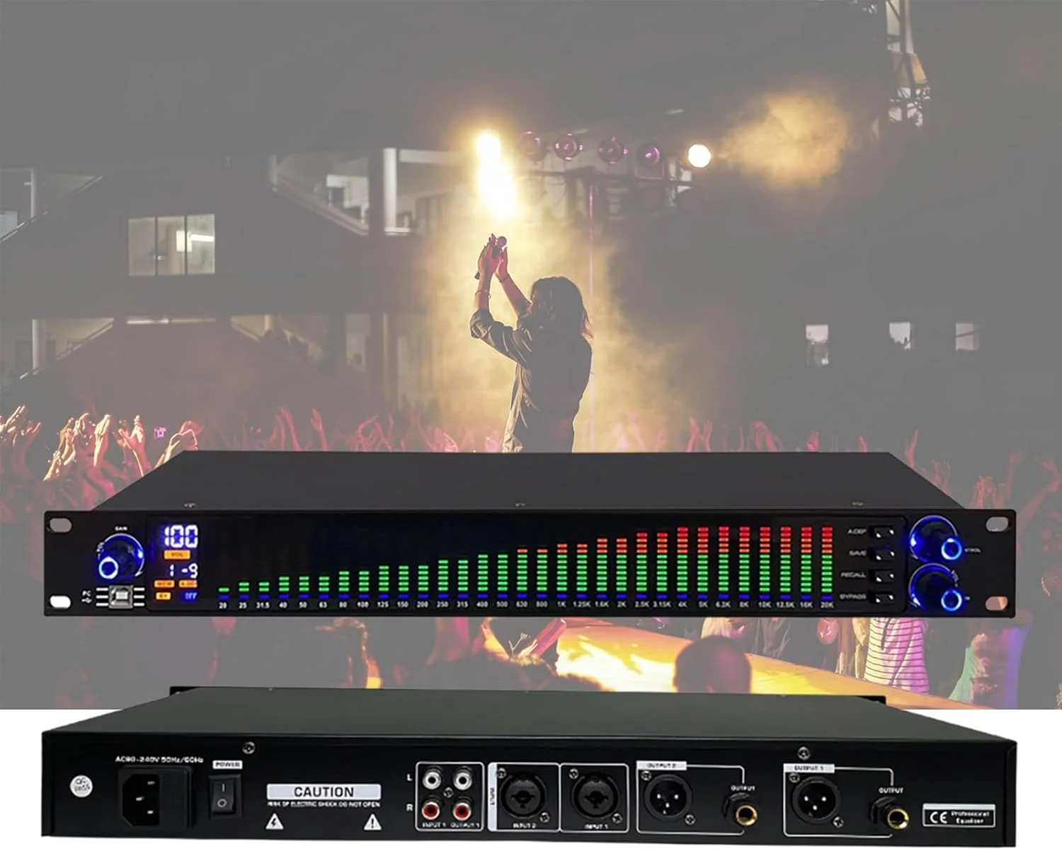 سیستم صوتی حرفه ای استریو با نمایشگر طیف 31 قسمتی برای اجرای زنده و تجهیزات کارائوکه (سایز: EQ-777S)