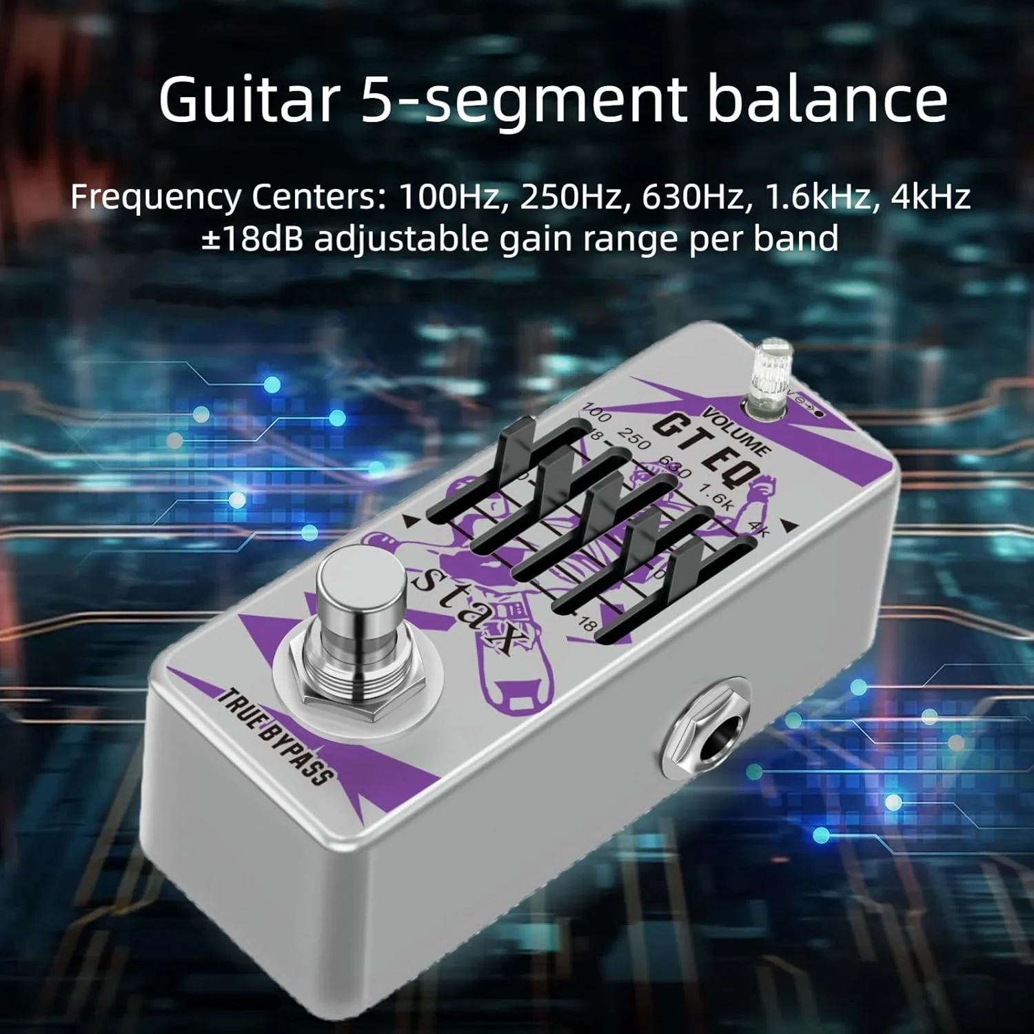 پدال افکت اکولایزر 5 باندی گیتار Stax، فرکانس های مرکزی: 100Hz، 250Hz، 630Hz، 1.6kHz، 4kHz