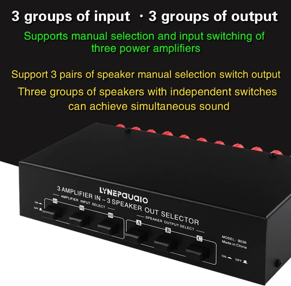 تقویت کننده بلندگو، تقویت کننده قدرت 3 ورودی 3 خروجی و سوئیچ بلندگو، تقسیم کننده سوئیچ بلندگو، مقایسه کننده 300 وات در هر کانال بدون افت کیفیت صدا