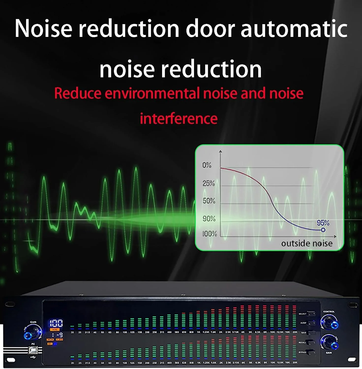 سیستم صوتی حرفه ای استریو با نمایشگر طیف 31 قسمتی برای اجرای زنده و تجهیزات کارائوکه (سایز: EQ-777S)