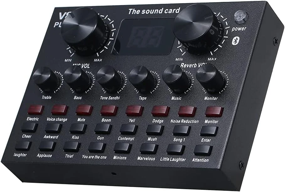 کارت صدا V8 Plus با کابل صوتی، کابل USB، همراهی BT، جلوه های صوتی، جهانی برای تلفن و کامپیوتر