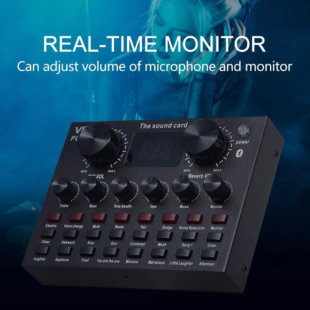 کارت صدا V8 Plus با کابل صوتی و کابل USB، افکت های صوتی همراه بلوتوث، مناسب برای تلفن و کامپیوتر