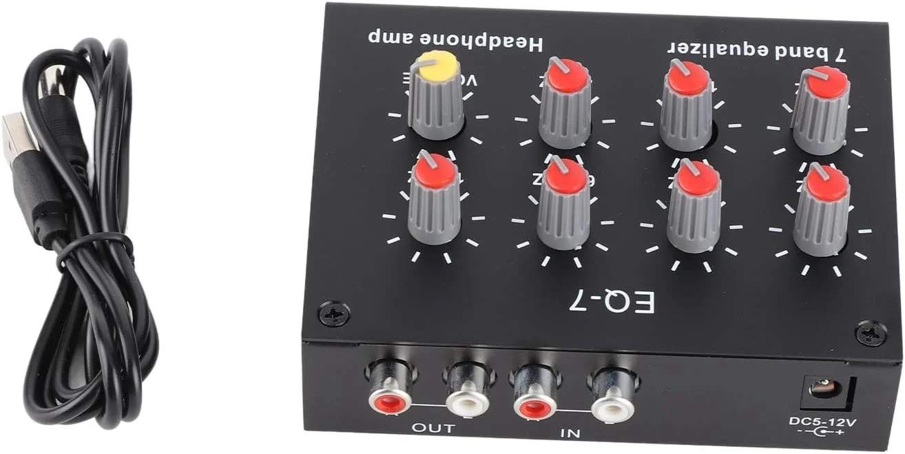 اکولایزر صوتی خودرو 7 باندی SIXRUN، دیجیتال دو کاناله، DC 5V-12V، با ورودی میکروفون، بدنه آلیاژ آلومینیوم