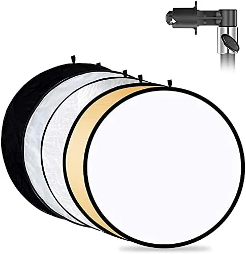 بازتابنده نور تاشو 5 در 1 عکاسی VTS سایز 42 اینچ، 5 رنگ سفید/مشکی/نقره ای/طلایی/شفاف به همراه گیره نگهدارنده بازتابنده برای استودیو عکس و فیلم داخلی و خارجی