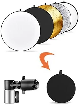 بازتابنده نور تاشو 5 در 1 عکاسی VTS سایز 42 اینچ، 5 رنگ سفید/مشکی/نقره ای/طلایی/شفاف به همراه گیره نگهدارنده بازتابنده برای استودیو عکس و فیلم داخلی و خارجی