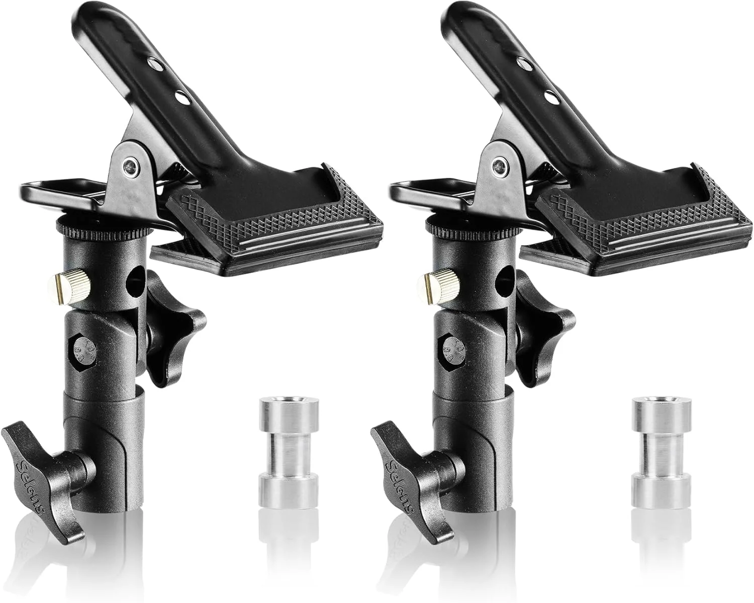 گیره نگهدارنده رفلکتور Selens با پایه فلاش اکسترنال و براکت چتر به همراه آداپتور پیچ 1/4 و 3/8 اینچ برای پایه نور استودیویی (2 عدد)