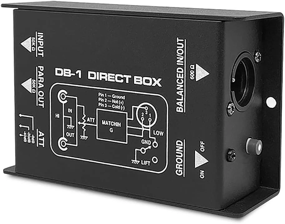 تبدیل کننده سیگنال DI-Box پسیو تک کاناله حرفه ای Sarini با رابط های XLR و TRS برای اجرای زنده گیتار الکتریک و بیس