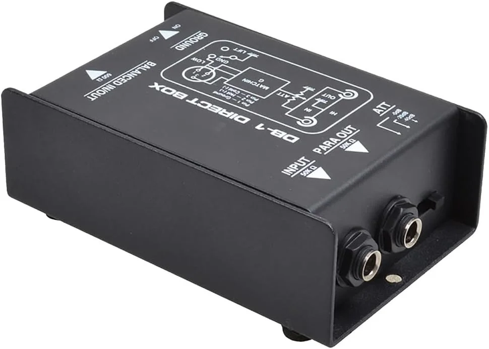 تبدیل کننده سیگنال DI-Box پسیو تک کاناله حرفه ای Sarini با رابط های XLR و TRS برای اجرای زنده گیتار الکتریک و بیس