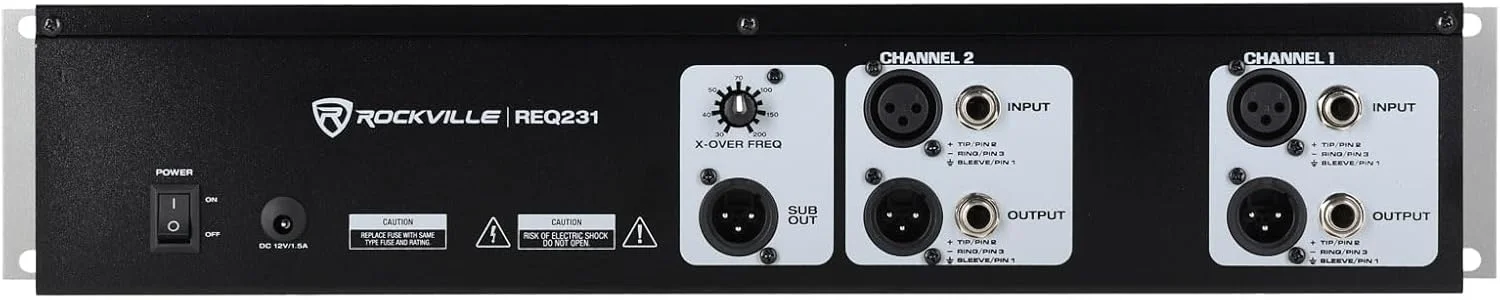 اکولایزر گرافیکی دو کاناله 31 باندی Rockville REQ231 V2، قابل نصب در رک، خروجی ساب ووفر، فیلترهای برش فرکانس بالا و پایین، ورودی/خروجی XLR و 1/4 اینچی