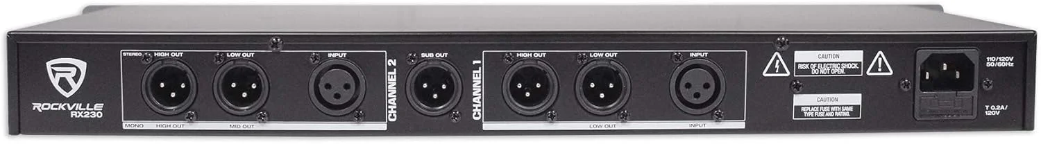 کراس‌اوور استریو 2 طرفه / مونو 3 طرفه Rockville RX230، ورودی/خروجی XLR، فرکانس‌های قابل تنظیم، فیلتر Low-Cut، طراحی جمع و جور، برای دی‌جی‌ها و مهندسان صدای زنده