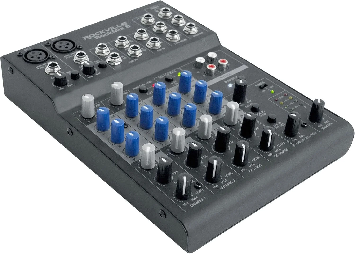 میکسر 8 کاناله Rockville ROCKMIX با رابط ضبط USB، کمپرسور و بلوتوث