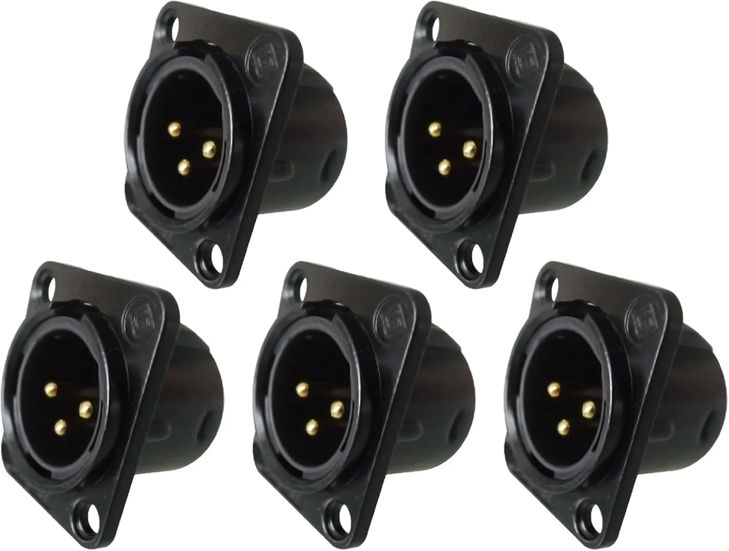 RIVIERA بسته 5 عددی شاسی نصب پنل XLR 3 پین نر، بدنه با روکش نیکل مشکی ظریف با کنتاکت های روکش طلای 24 عیار (5 عدد نر مشکی)