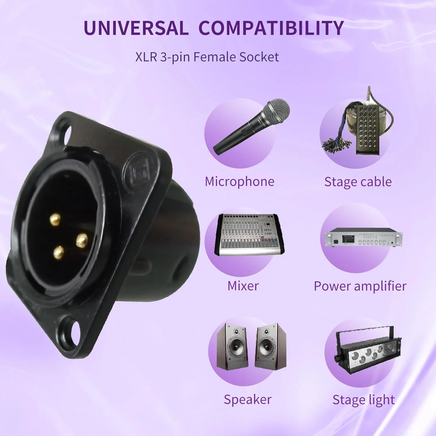 RIVIERA بسته 5 عددی شاسی نصب پنل XLR 3 پین نر، بدنه با روکش نیکل مشکی ظریف با کنتاکت های روکش طلای 24 عیار (5 عدد نر مشکی)